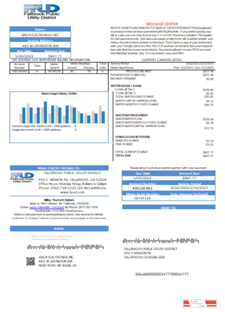 Fallbrook Public Utility District utility business bill, SCR PSD template